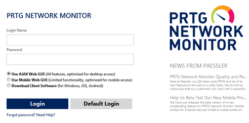 PRTG Login Screen PRTG Login Screen